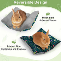 15"x14" Soft Plush Rabbit Bed Washable Cuddle Mat for Small Pets – Daily Care for Small Pets - Dark Green Flowers / Medium - image 4