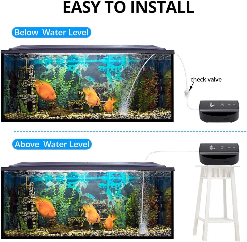 AQQA Aquarium Air Pump, Battery Rechargeable Portable Bubbles Oxygen Pump – Essentials for Fish - 1.7 W for 1-100Gal tank - image 3