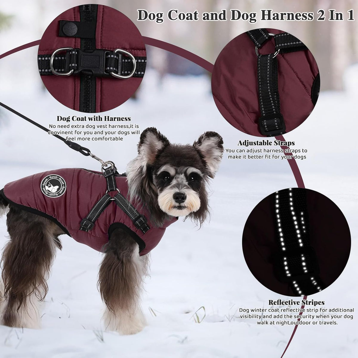 Gyuzh Dog Coat with Harness Puppy Coats Small Dog Harness Jacket - XX-Large / purple - image 3