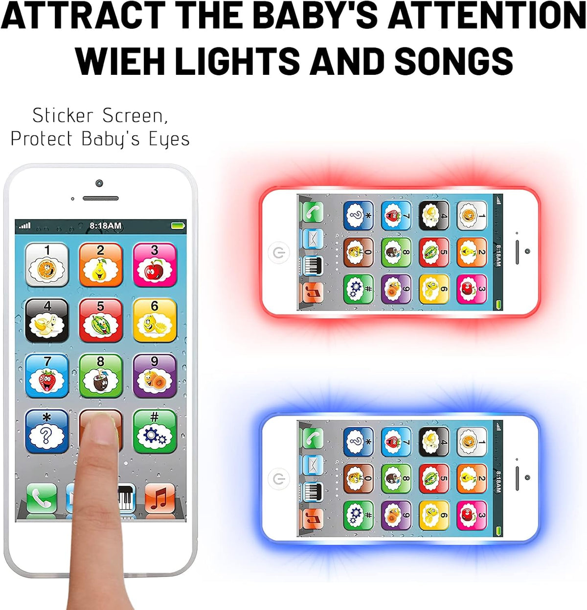 Wolmund Toy Learning Play Cell Phone with 8 Functions and Dazzling - image 4
