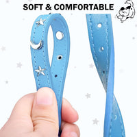 Leather Cat Collar, Breakaway Kitten Collars with Bell, Black – Essentials for Small Pets - Light Blue_Star & Moon / 8"-12" Cats / Mini Dogs(Pack of 1) - image 2