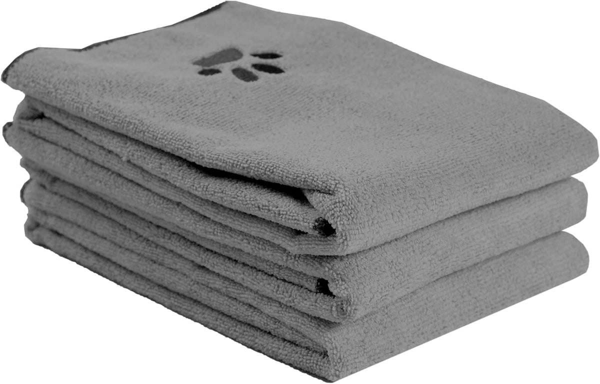 Ritz Premium Embroidered Microfiber Pet Towel, 18" x 28" - Paw Spa Grey / Small (Pack of 3)