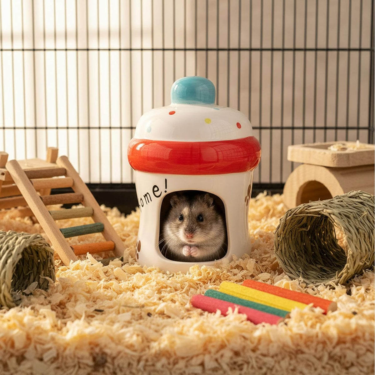 Hypeety Ceramic Hamster Hideout Decor Cool Bed Bath House - White/Bottle - image 3