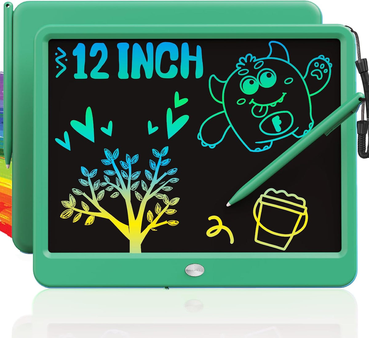 TEKFUN LCD Writing Tablet for Kids, Mess Free Doodle Board - Darkgreen / 12 inch