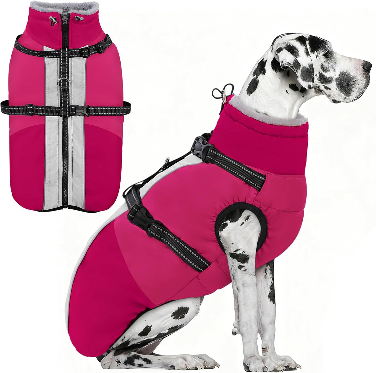 Large Dog Coat Waterproof Dog Winter Jacket with Harness TurquoiseL – Essentials for Dogs - RoseRed / XXX-Large