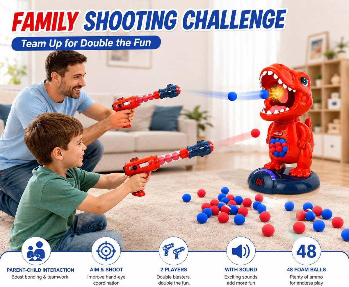 EagleStone T-Rex Dinosaur Shooting Target Game Toys with Air Power - 6b-red - image 3