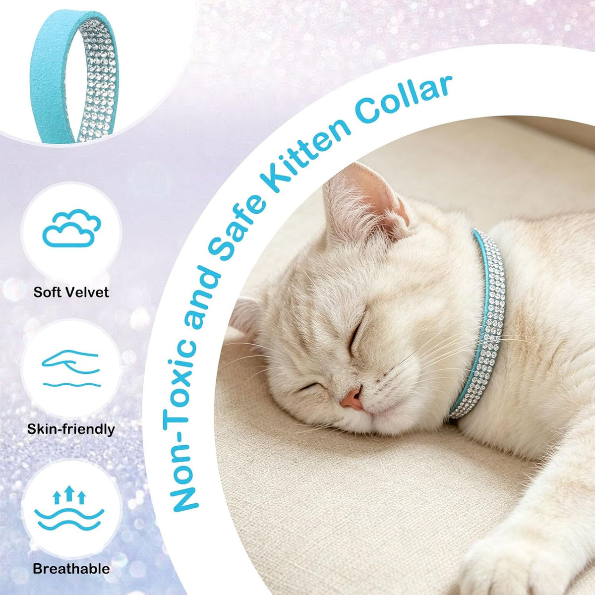 Rhinestone Cat Collar Breakaway, Bling Sparkly Diamond - Blue / 8"-12" Cats / Mini Dogs - image 2