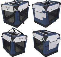 EliteField 4-Door Folding Soft Dog Crate with Curtains – Essentials for Dogs - Navy Blue+Gray / 36.0"L x 24.0"W x 28.0"H - image 2