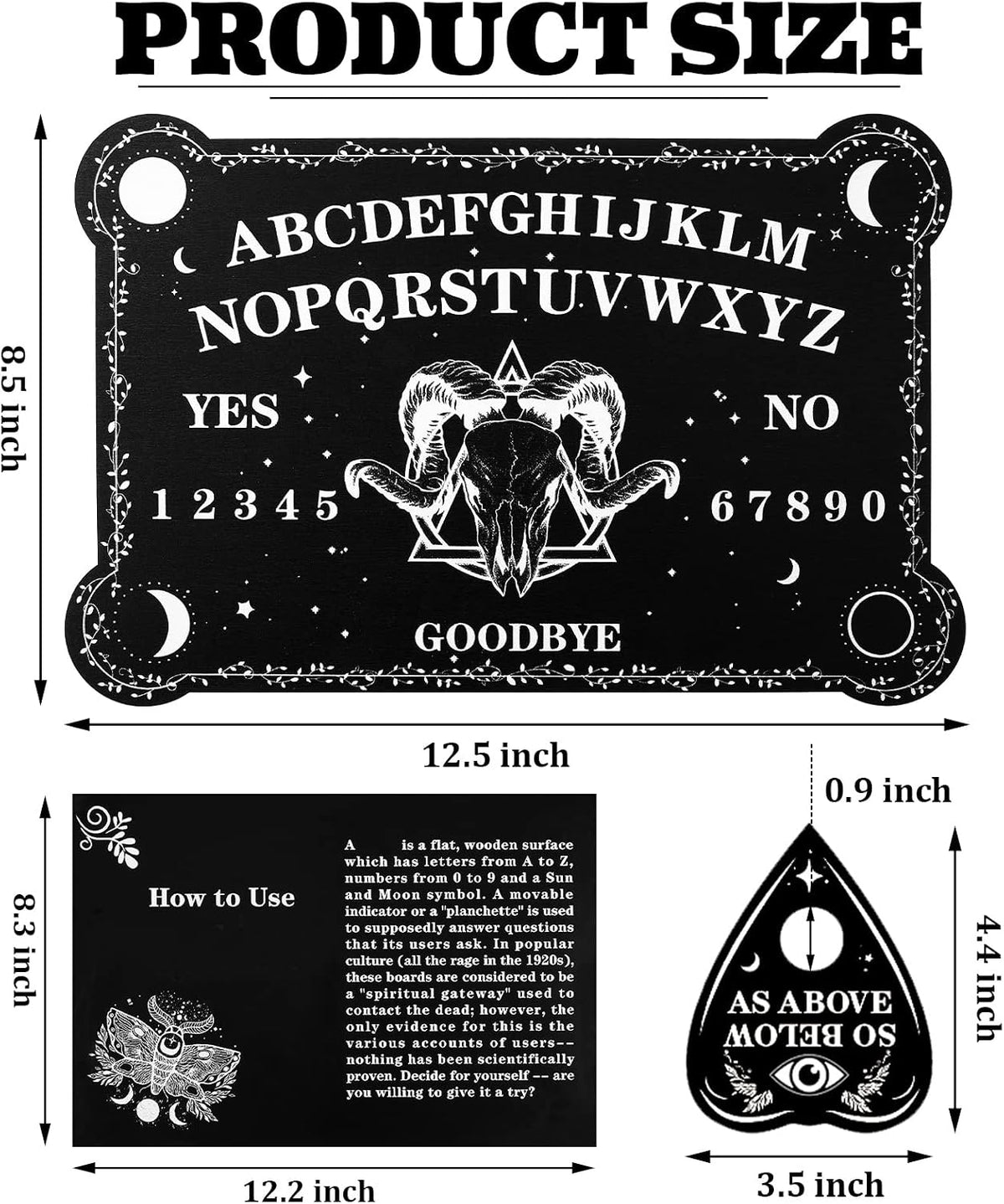 Threan Pendulum Board with Amethyst Pendulum Star Style Planchette Set – Fun for Kids & Family - Ram Skull Style - image 2