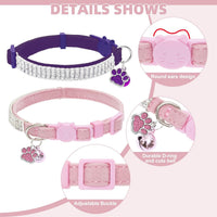2 Pack Soft Velvet Safe Bling Diamond Cat Collars with Bells – Essentials for Cats - Pink + Purple / 9"-12" Cats / Mini Dogs - image 3