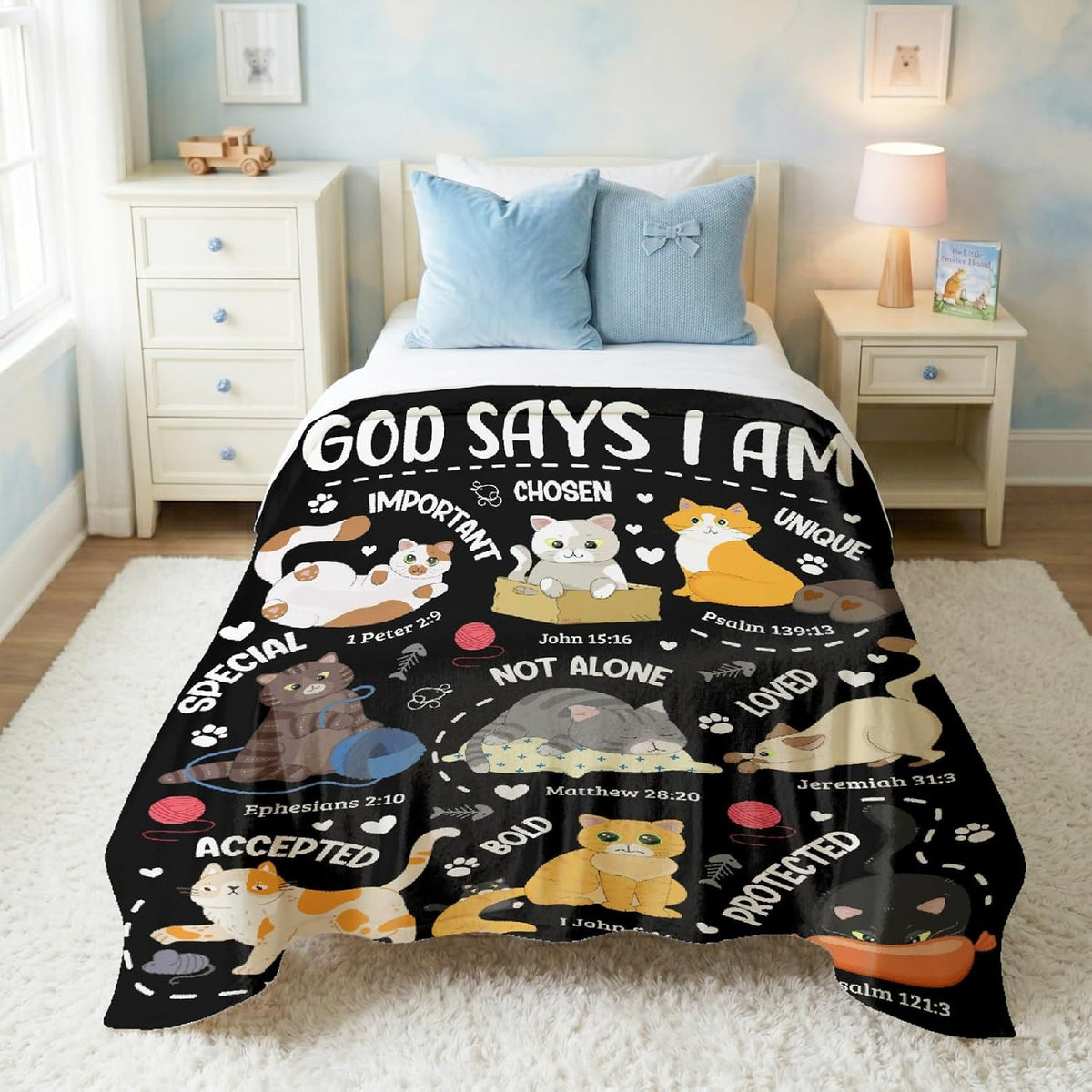 Cat Throw Blanket with Bible Verse, Thoughtful Christian Gifts - Bible-cat / 40"x50" - image 3