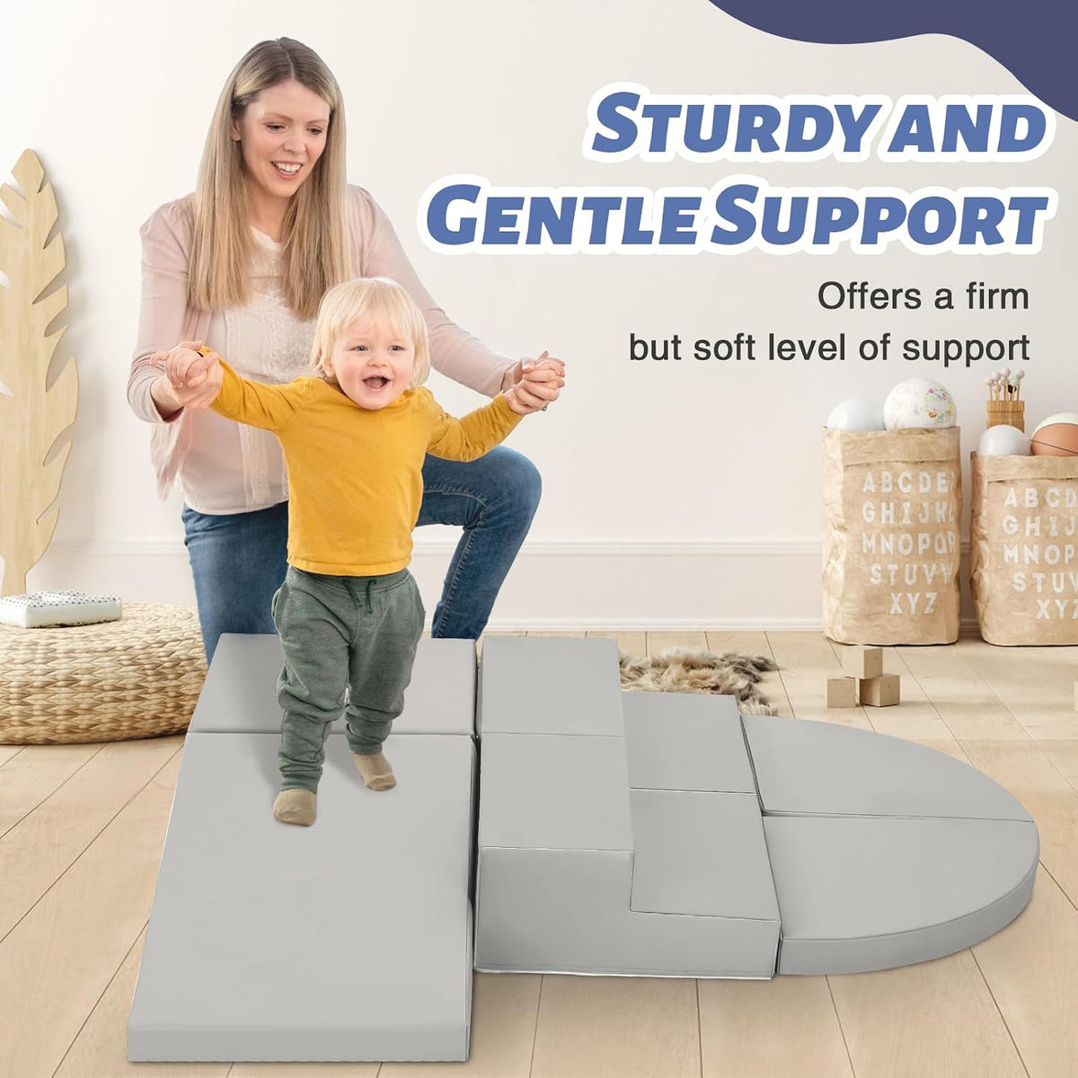 TODIBY 6-Piece Soft PU Leather Toddlers Climbing Toys - Grey / Regular Size - image 2