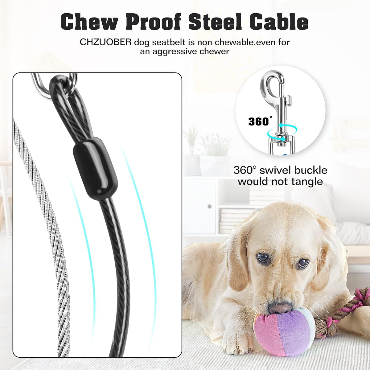 Chew Proof Dog Car Seat Belt - Black(Detachable) / 1 Pack - image 3