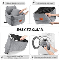 Dog Car Seat for Small/Medium Dogs, Dog Booster Car Seats with Thick Cushion for Dogs Under 35lbs, Detachable Washable Pet Car Seat with Storage Pockets, 2 Safety Belts