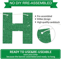 BEISHIDA Pre-Strung Glitter Pink Happy Birthday Banner Party Sign - Green Gold - image 2