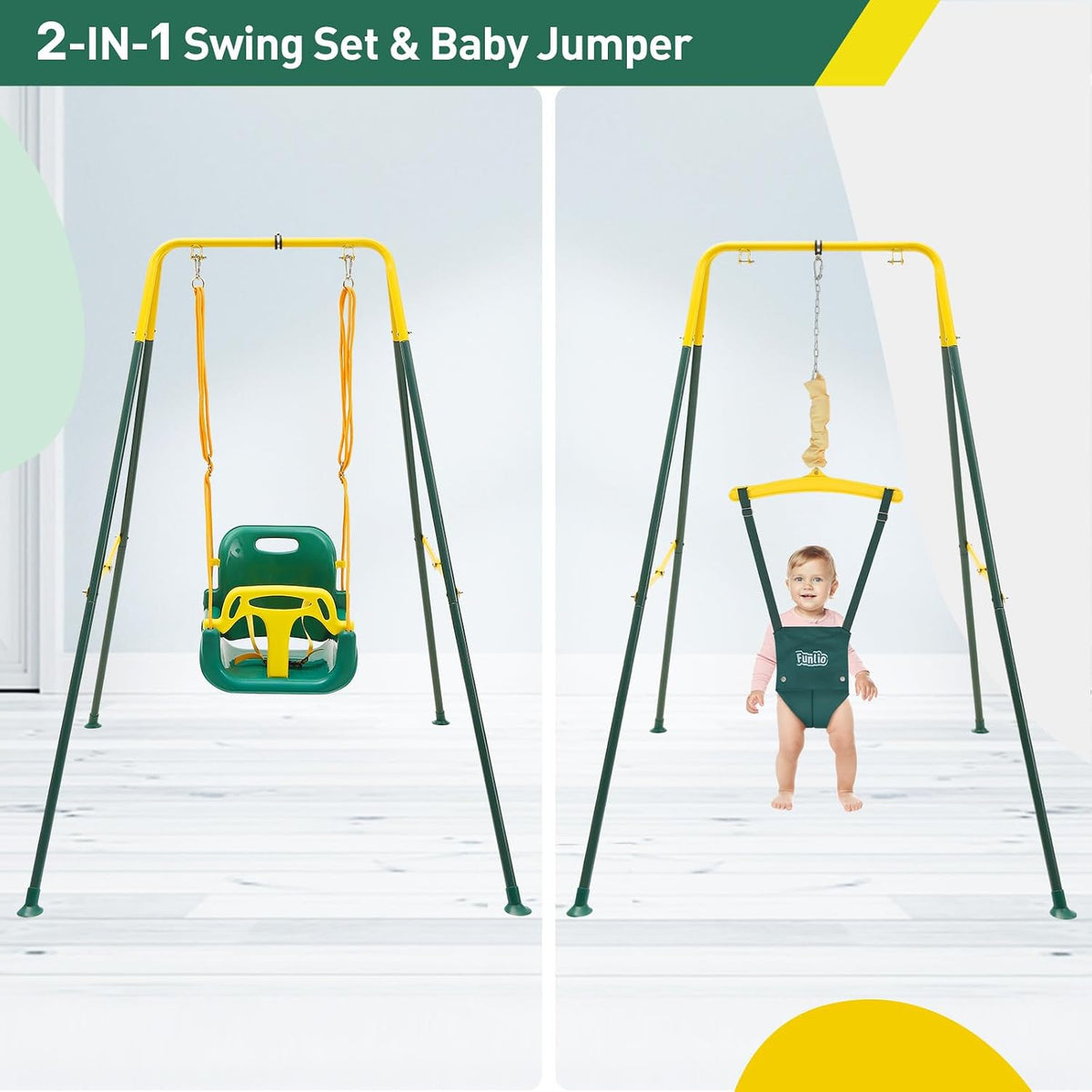 FUNLIO 2 in 1 Baby Jumper and Swing with 4 Sandbags - Green - image 2