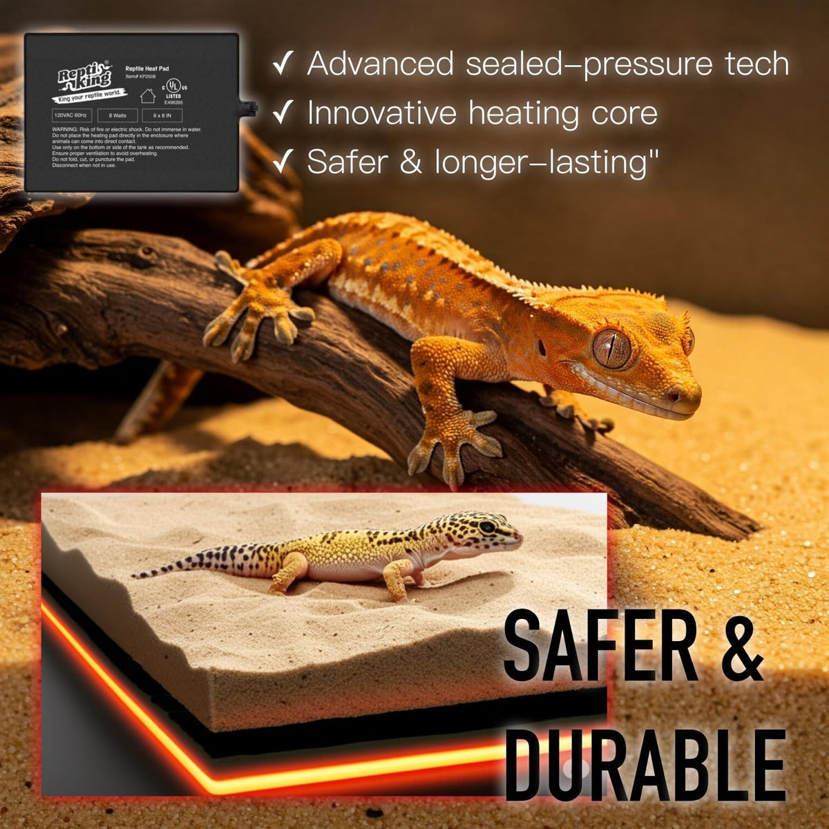 Reptile Heat Pad, 6" X 8" 8W, Heating Pad for Reptile Tank - 8W Reptile Heat Pad - image 3