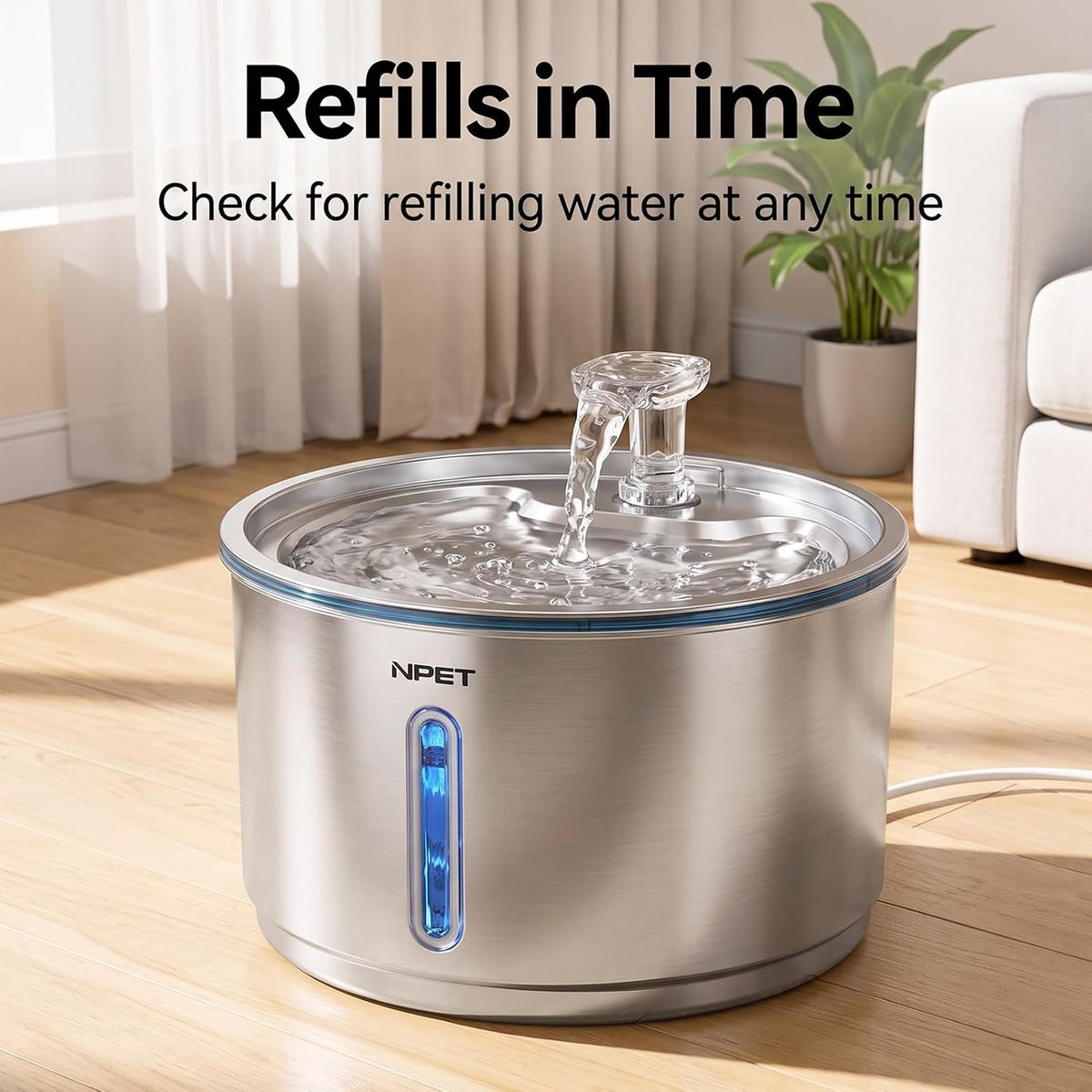 NPET Cat Water Fountain Stainless Steel 1Gal/135oz Automatic Pet - Fountain +3 Filters +3 Sponges - image 4