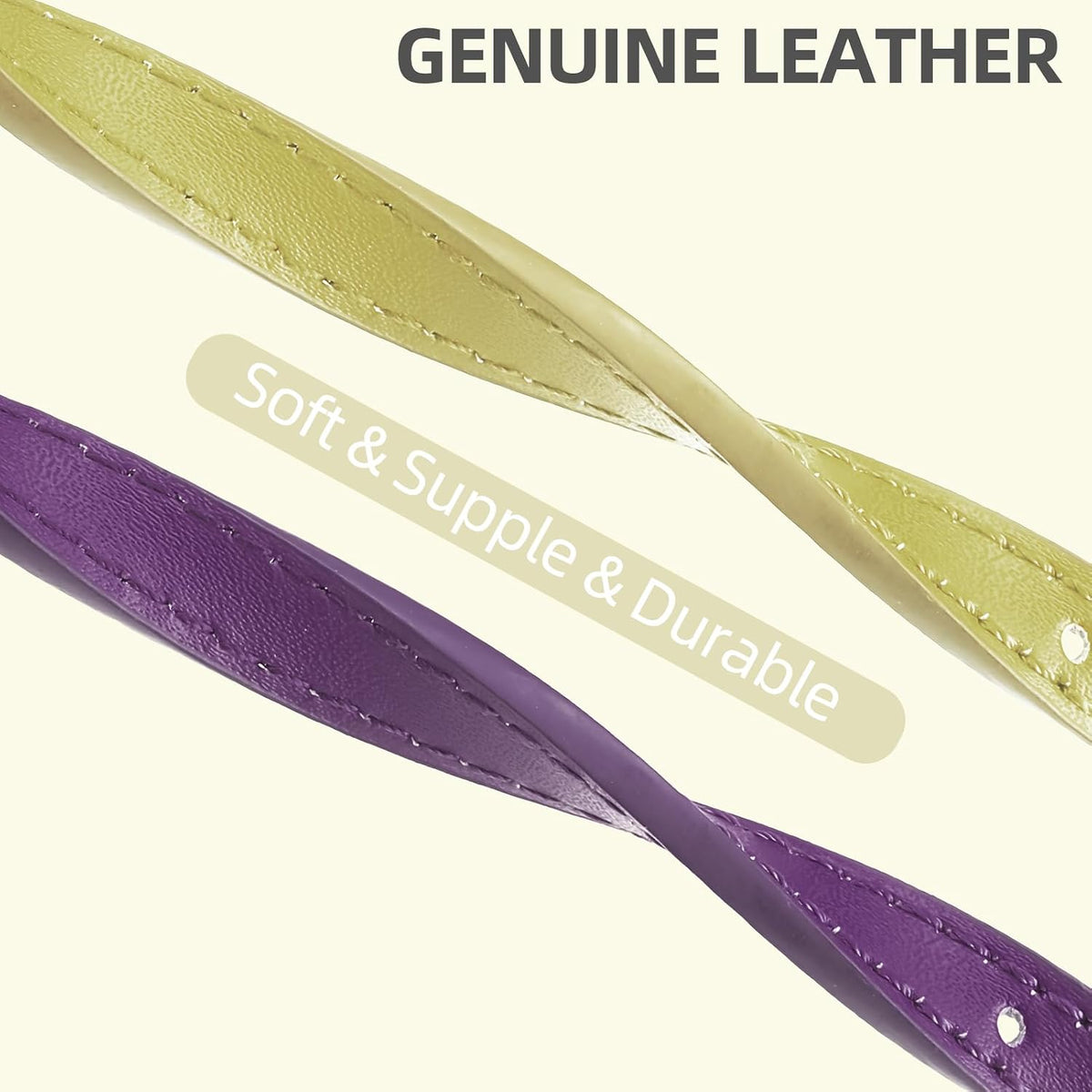 PUPTECK 2 PCS Soft Genuine Leather Cat Kitten Collar with Bells - Yellow Green & Deep Purple - image 4