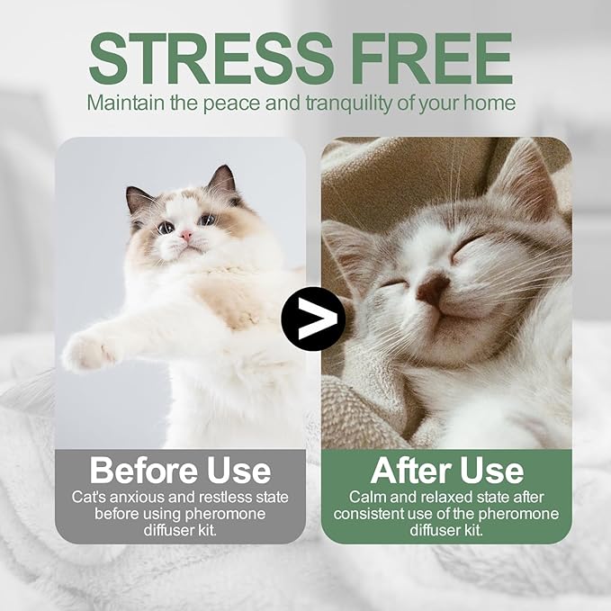 Cat Calming Diffuser Kit with 2 Plug-in & 4 Refills, Pheromone Diffuser for Cats Reducing Fighting, Scratching, Urine, Aggression, Anxiety, Fireworks, Vet Visits, Travel, 120 Day Supply, Safe Formula