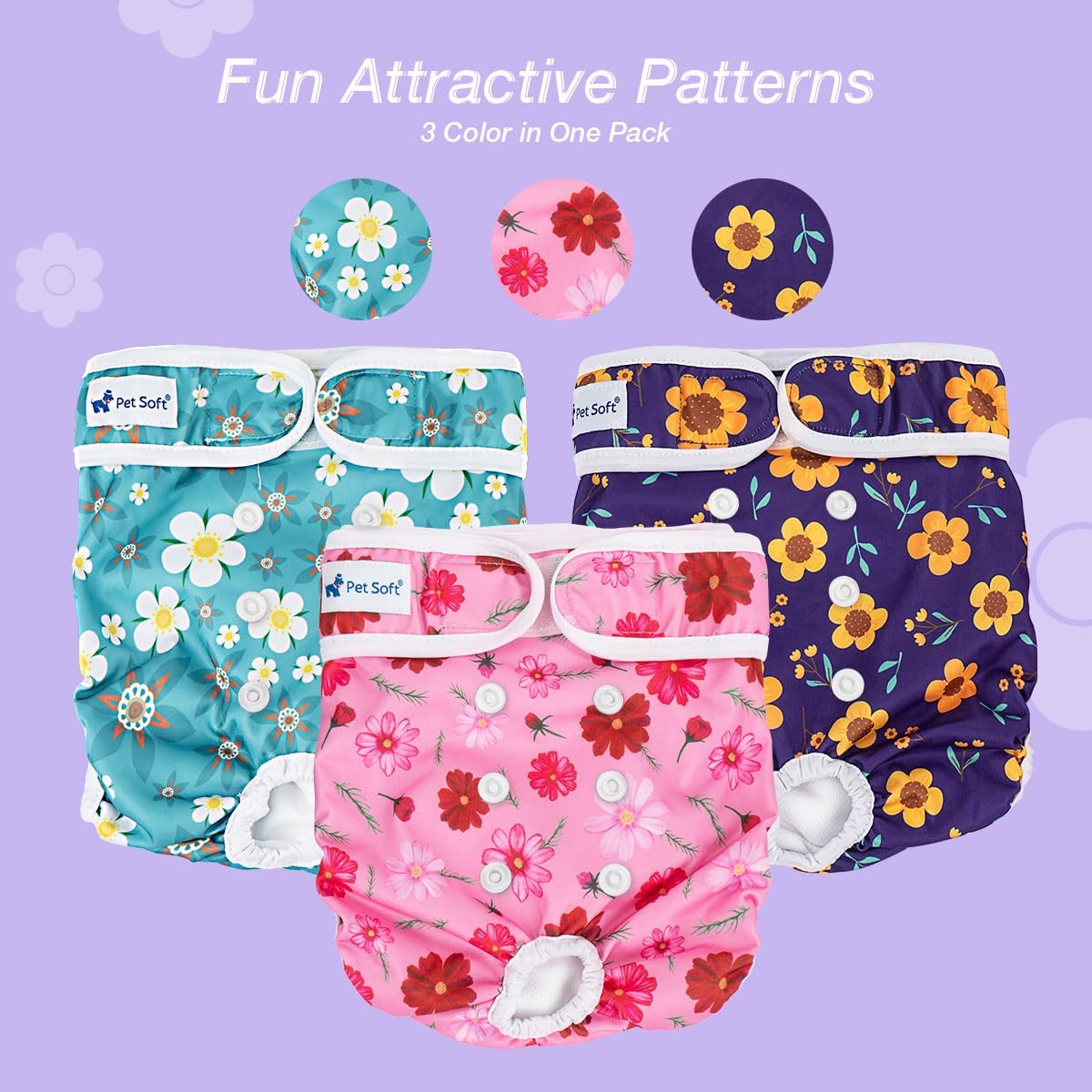 Pet Soft Washable Female Diapers Female Dog Diapers - Cute Flowers / Small:10''-14'' - image 3