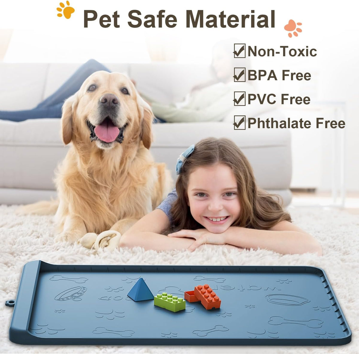 Dog Food Mat 36"x24" - Silicone Dog Mat for Food and Water Large Pet Feeding Mats with Residue - Aqua blue / 36"L x 24"W - image 3