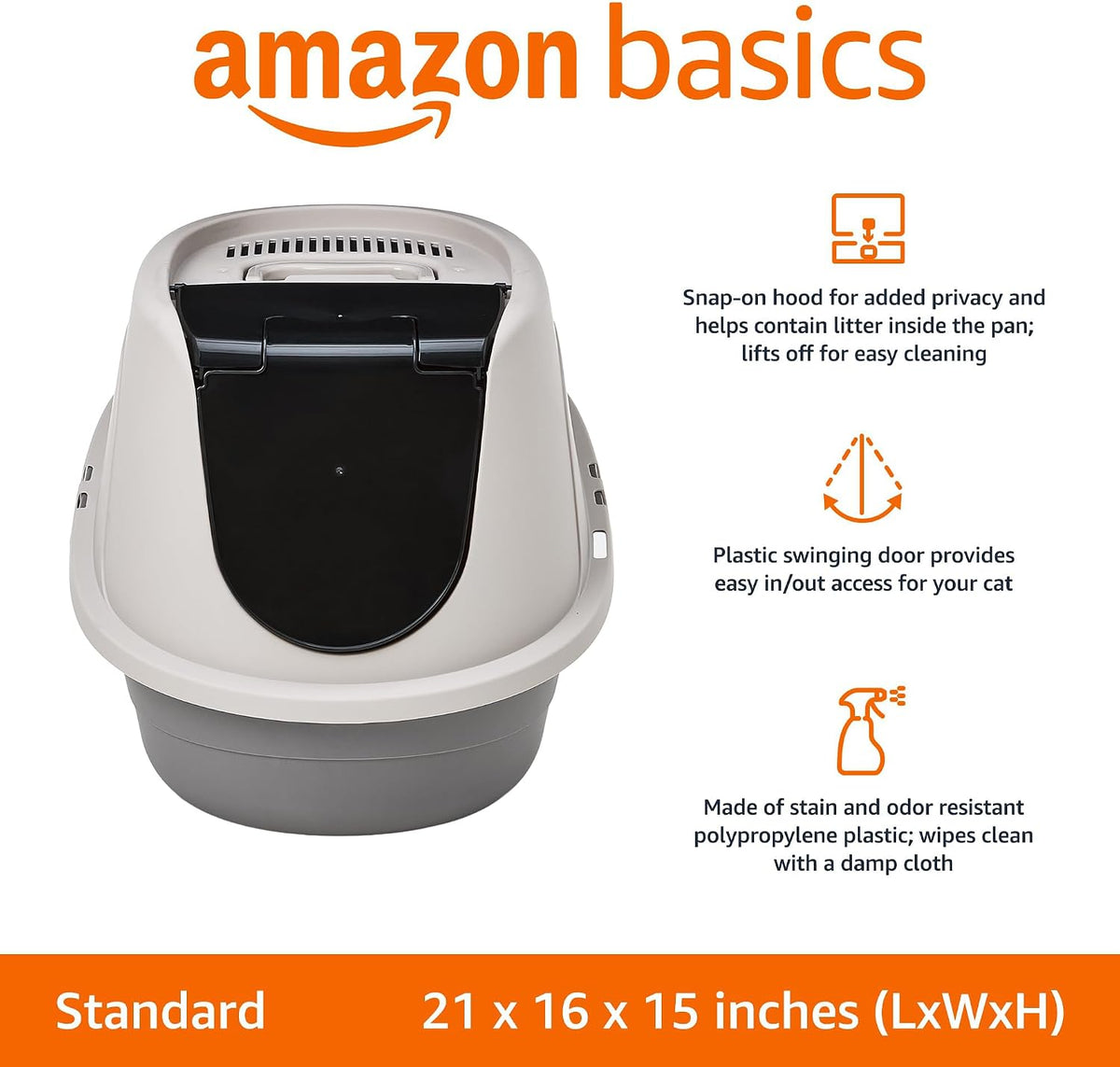 Amazon Basics No-Mess Hooded Enclosed Cat Litter Box with Odor - Standard (Pack of 1) - image 2