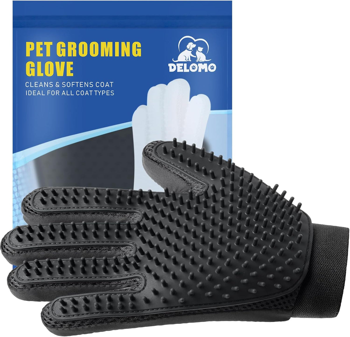 Pet Hair Removal Glove with 255 Silicone Tips for Dogs & Cats - Black