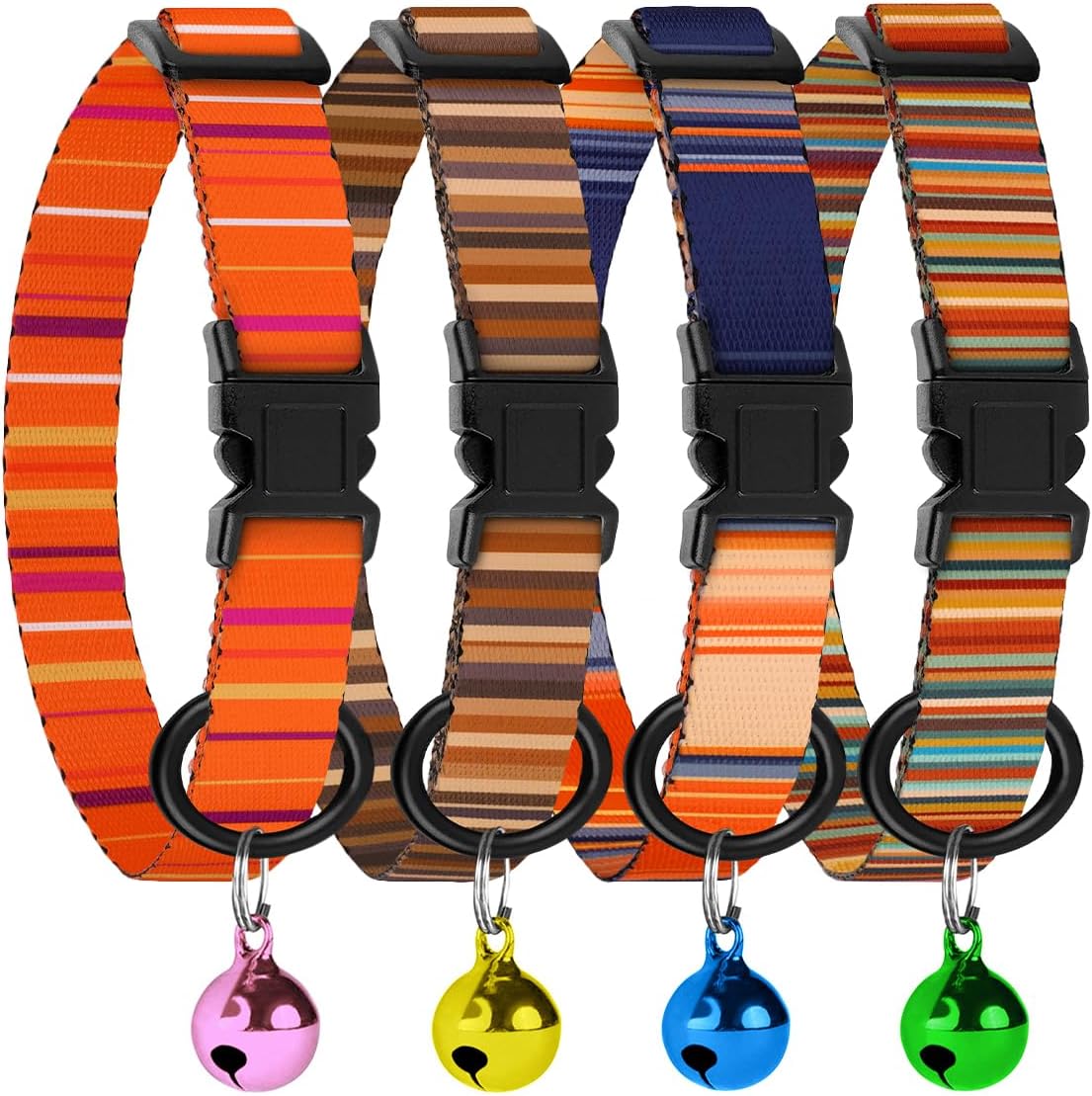 4PCS Breakaway Cat Collars with Bell - Striped