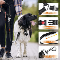 Removable Dog Seat Belt Harness for Car, 3 in 1 Pet Dog Car Seatbelt Leash, Retractable Restraint Secures to Vehicle Headrest & Adjustable Reflective Bungee Dog Seatbelt Tether, Black