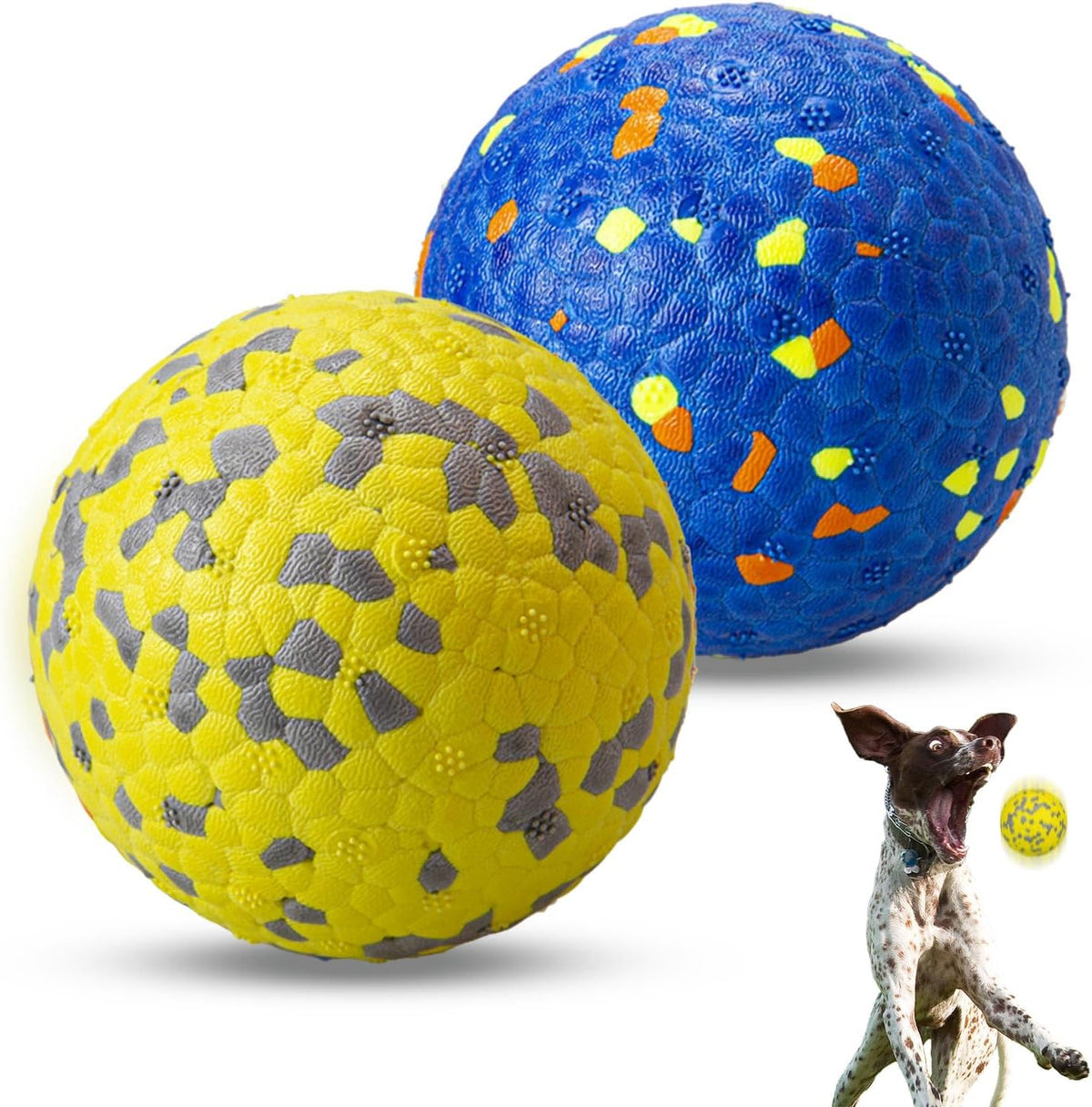Dog Balls, Indestructible Dog Tennis Balls for Aggressive Chewers – Essentials for Dogs - Blue & Yellow (2-Pack) / Medium (3" diameter)