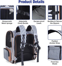 Cat Carrier Backpack, Expandable Pet Carrier with Sun Shade & Full Front Opening, Breathable Mesh - Striped / L-Mesh Window - image 4