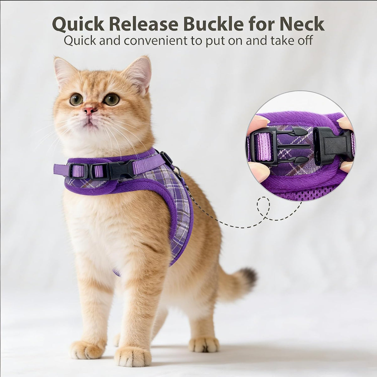 Plaid Breathable Rabbit Harness and Leash Set Escape Proof - Purple / L - image 4