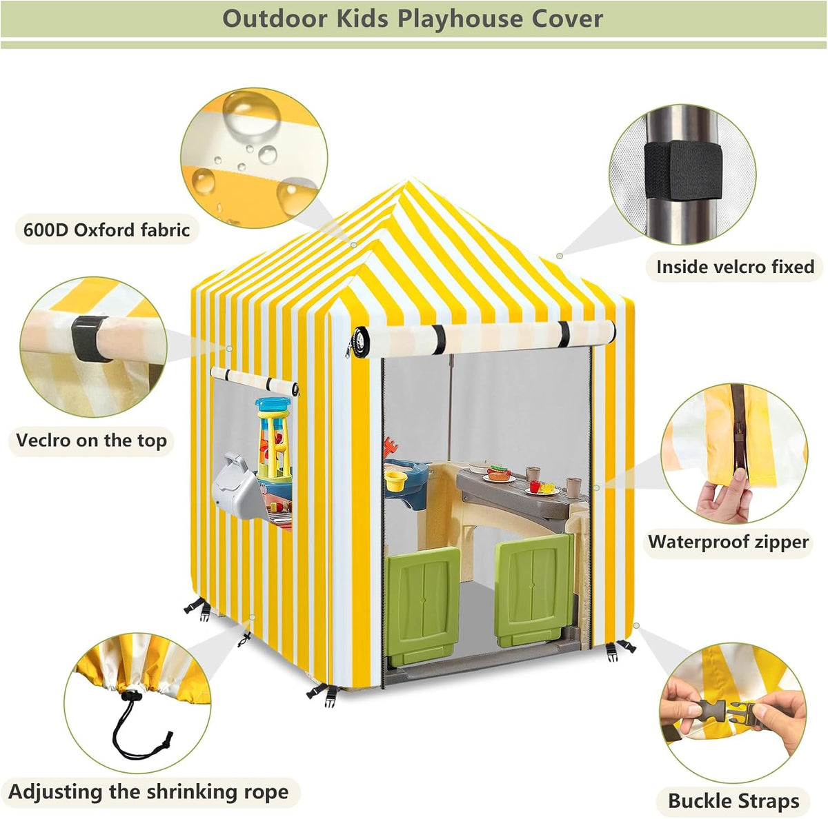 Hadisi black 600D waterproof outdoor kids playhouse cover with zippered front door - view 12