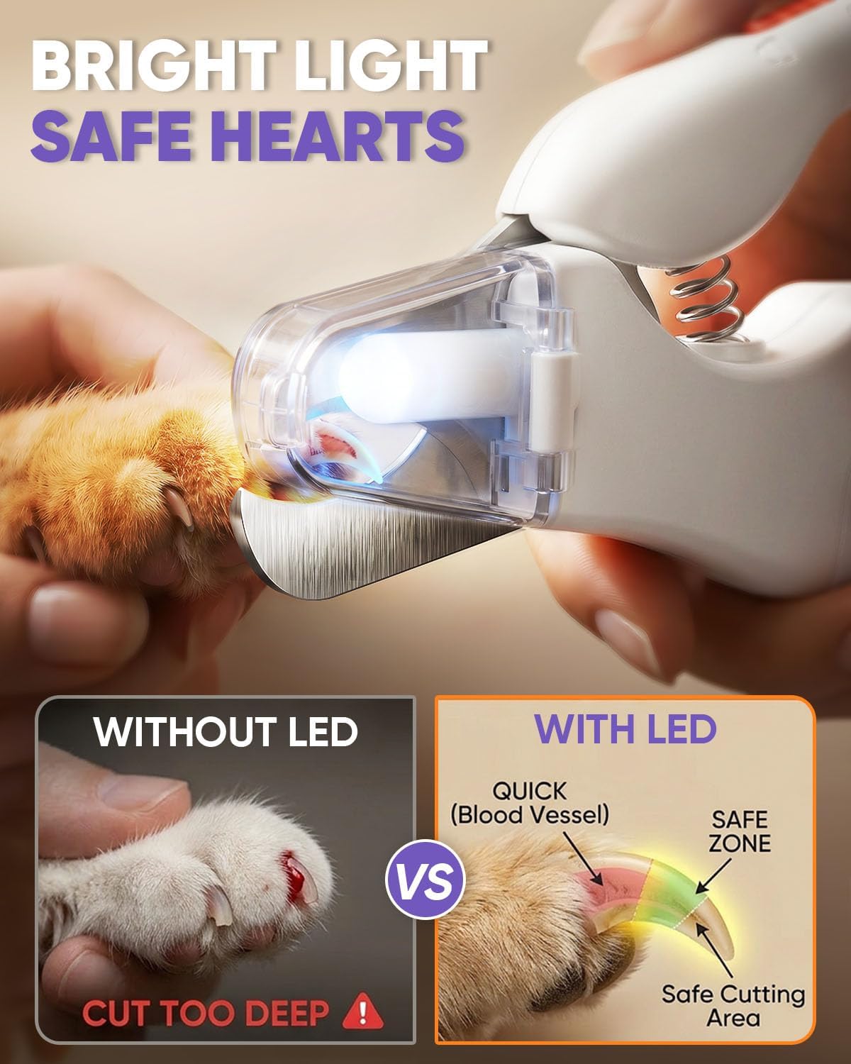 2-in-1 Cat & Dog Nail Clippers with Grinder and Dual LED Lights – Essentials for Dogs - White - image 4