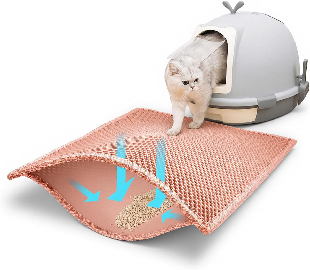 Pieviev Cat Litter Mat, Double-Layer Waterproof Litter Trap - Coral Red / 24x15 Inch