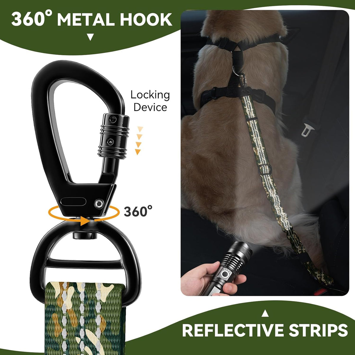 Pawaboo 2Pack Dog Car Seatbelt - Army Green CamouflageX2 - image 2