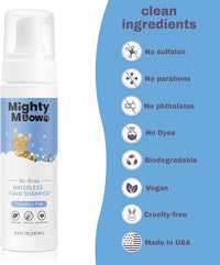 Waterless Foam Shampoo for Cats - No Rinse, Dry Shampoo for Cats - Eliminates Odors - Gentle & Anti-Itch - Natural & Hypoallergenic Waterless Cat Shampoo – Fragrance Free - 8 fl oz