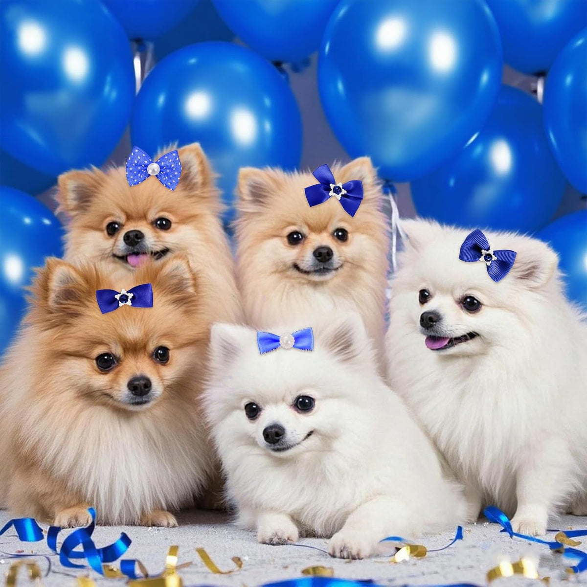 20PCS Cute Dog Hair Bows with Rubber Bands Handmade Mix Style - Dark Blue / Lovely Pattern - image 4