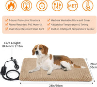 Heated Dog Bed, Waterproof Adjustable Temperature Dog Cat Heating Pad with Timer, Indoor Pet - M: 28" x 20" / Brown - image 2