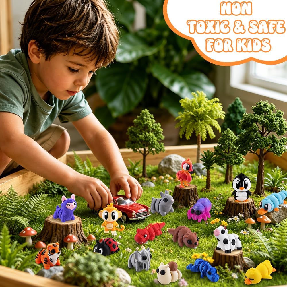 JOICEE 24Pcs 3D Printed Dinosaur Animals Mini Dinosaur Toys – Fun for Kids & Family - Deep Orange - image 3