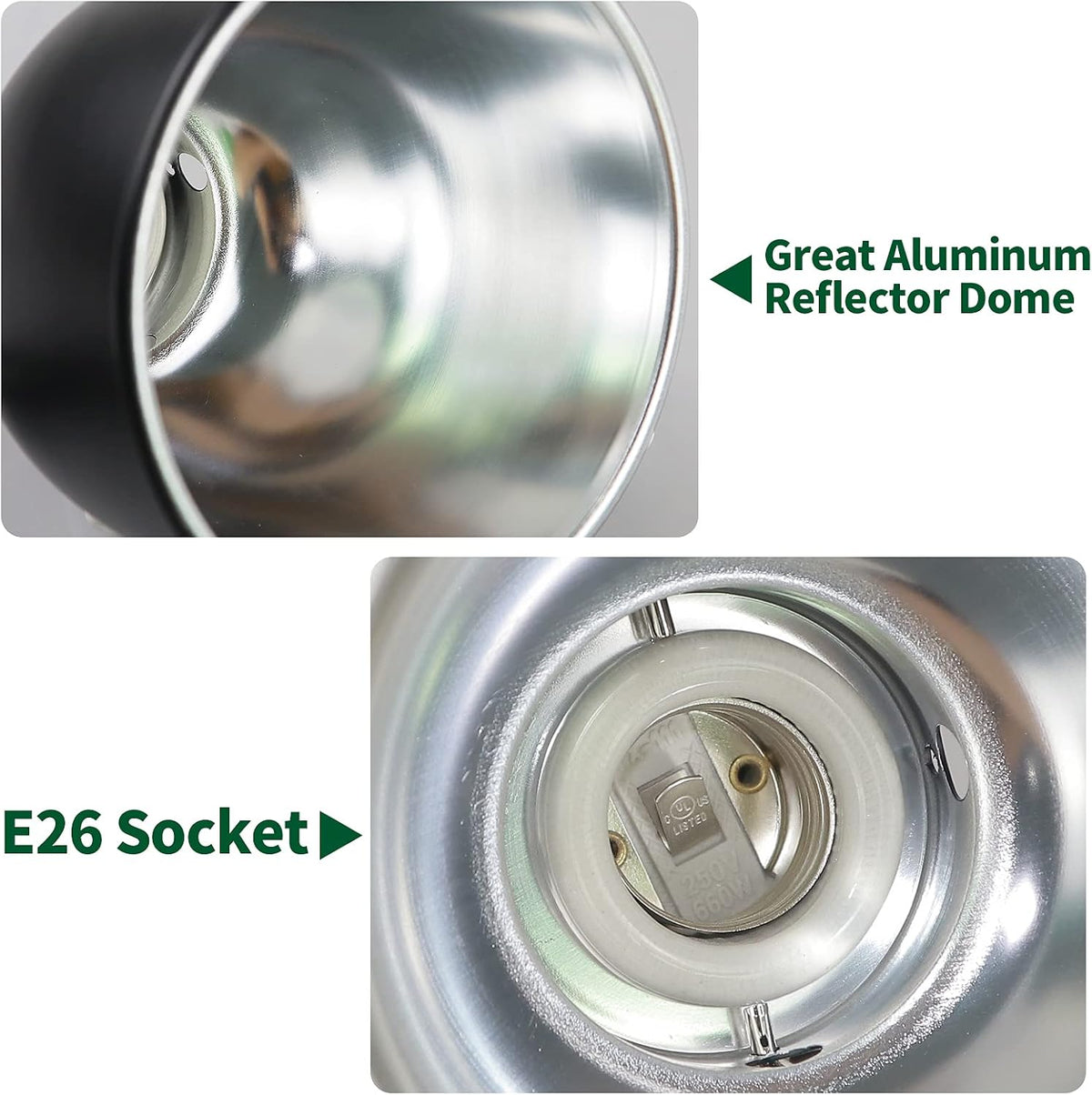 LUCKY HERP Aluminum 5.5inch Shallow Dome Reptile Light Fixture - Shallow Reptile Light Fixture / 5.5 inch Non-Adjustable - image 3