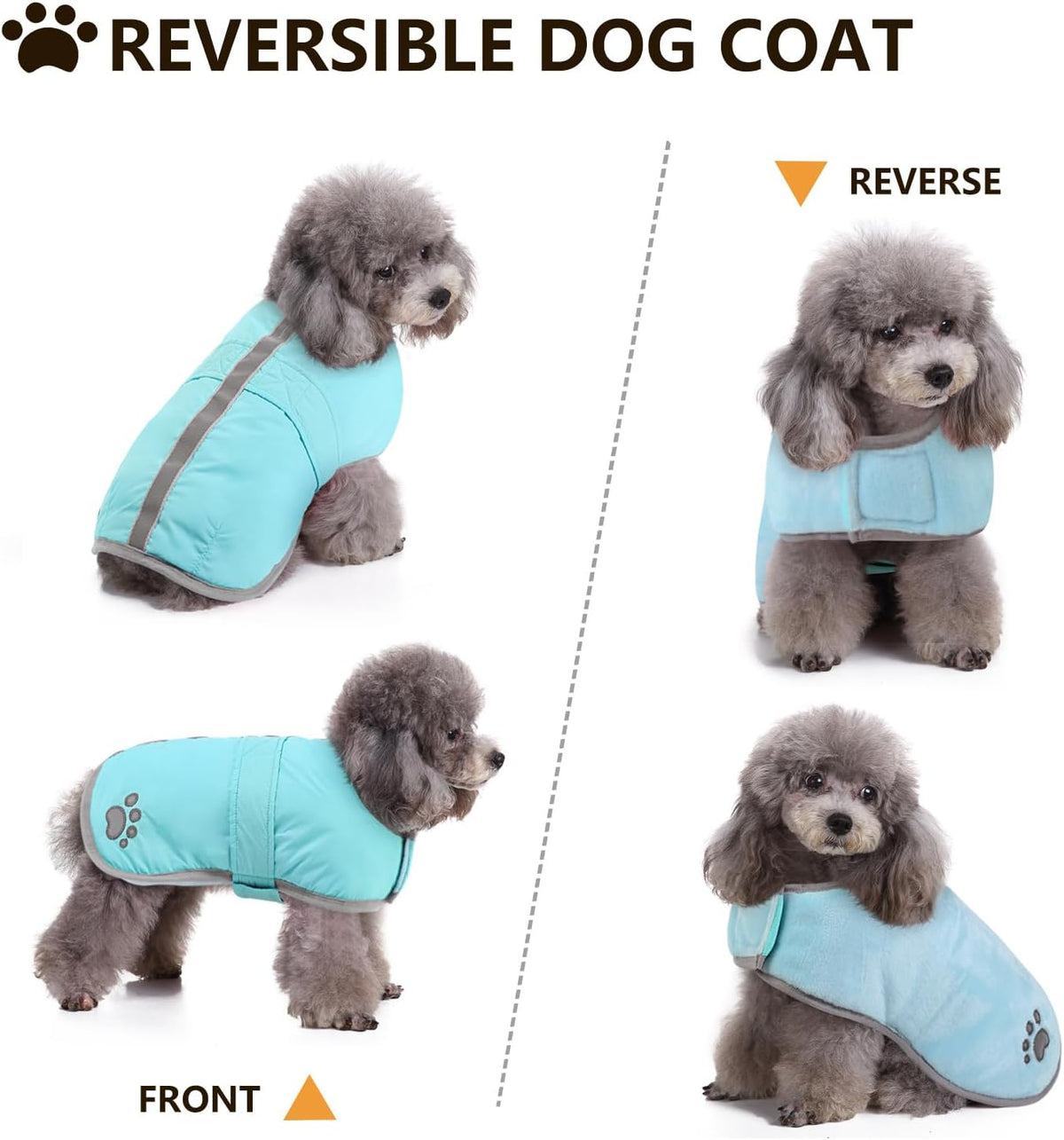 Queenmore Cold Weather Dog Coats Loft Reversible Winter Fleece Dog - X-Small / Light Blue - image 4
