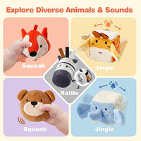 Youuys Baby Toys 6 -12 Months - Jungle Soft Stuffed Animal Set with Rattle, Crinkle Paper, Squeaker, Mirror - Toddlers Sensory Montessori Toy for 6 Month Old Babies, 1-3 Year Old Boy Girl Gifts