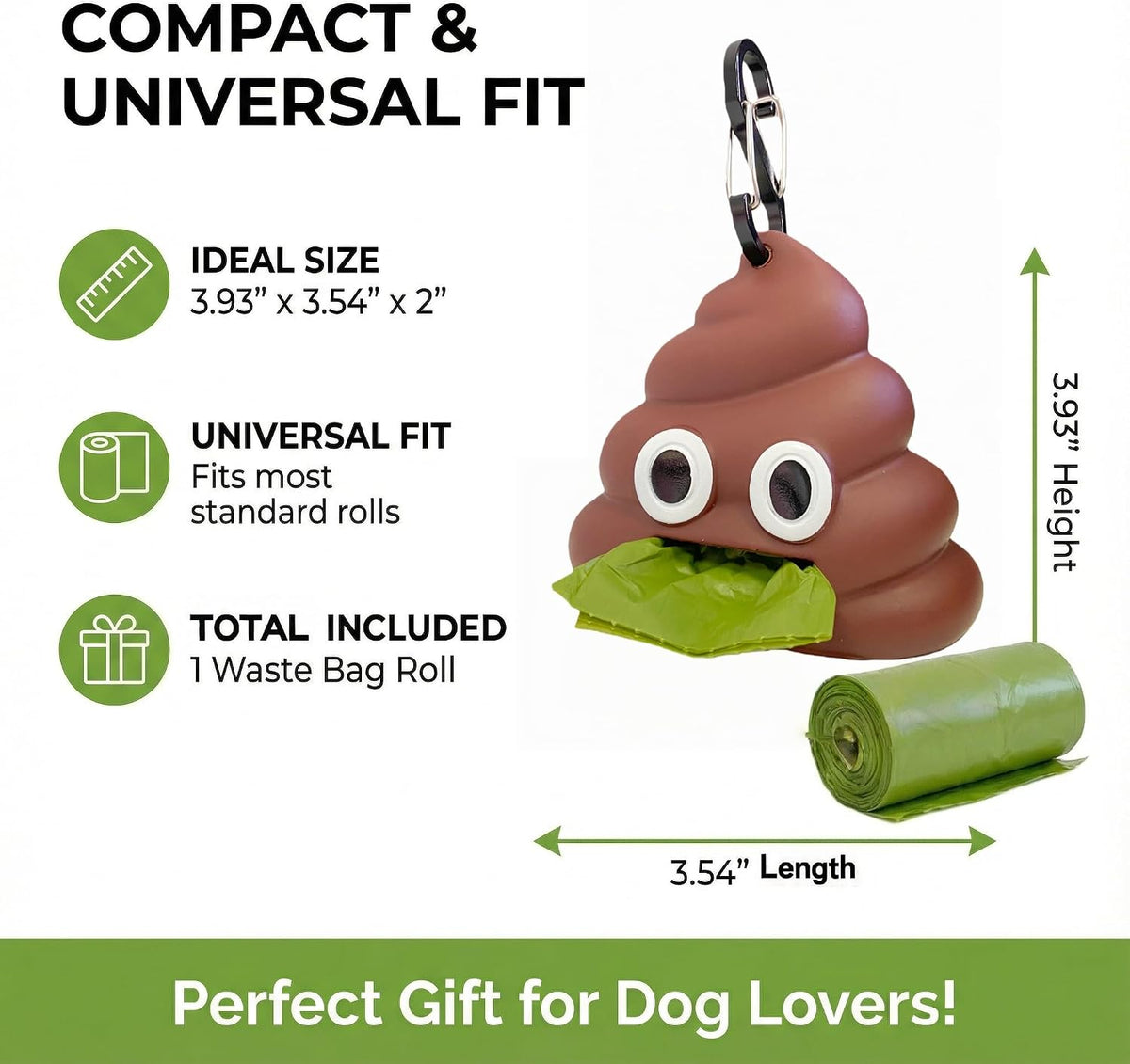 Dog Poop Bag Dispenser for Dog Leash, Poop Shape Sturdy Holder – Essentials for Dogs - 2 x 3.54 x 3.93 inches - image 2