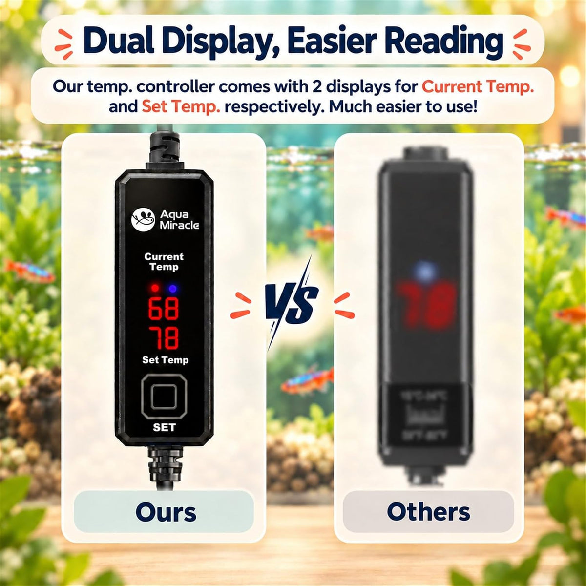 AquaMiracle 100W Dual LED Display Small Aquarium Heater for 10-20 Gal - 1-3 Gal Tanks - image 3