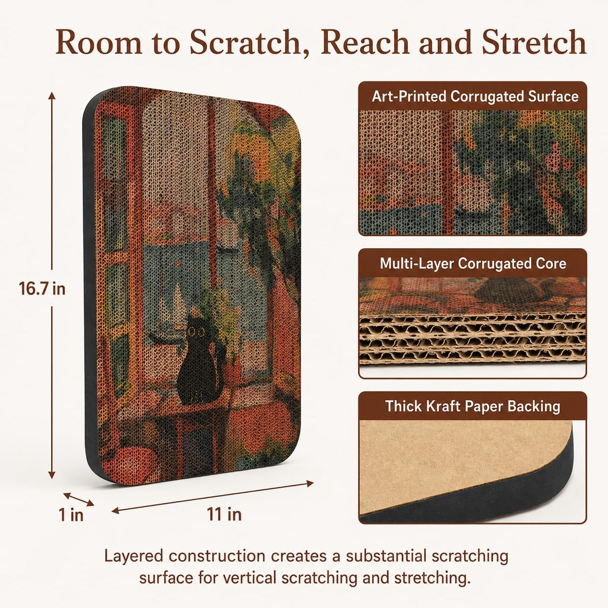 Cat Wall Scratcher, Art Cat Scratching Board for Indoor Cats – Essentials for Cats - Window & Starry Night - image 2