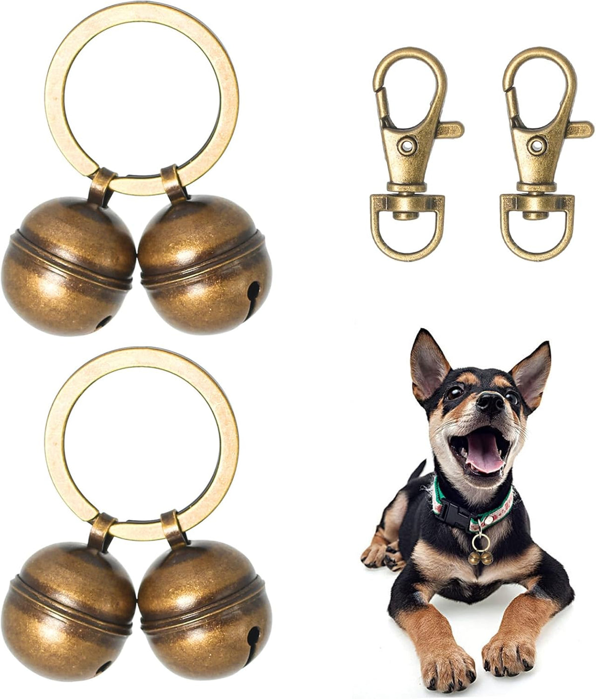 Copper Bells for Dog Collars with Snap Clips - D-ring(Fits All Dogs)