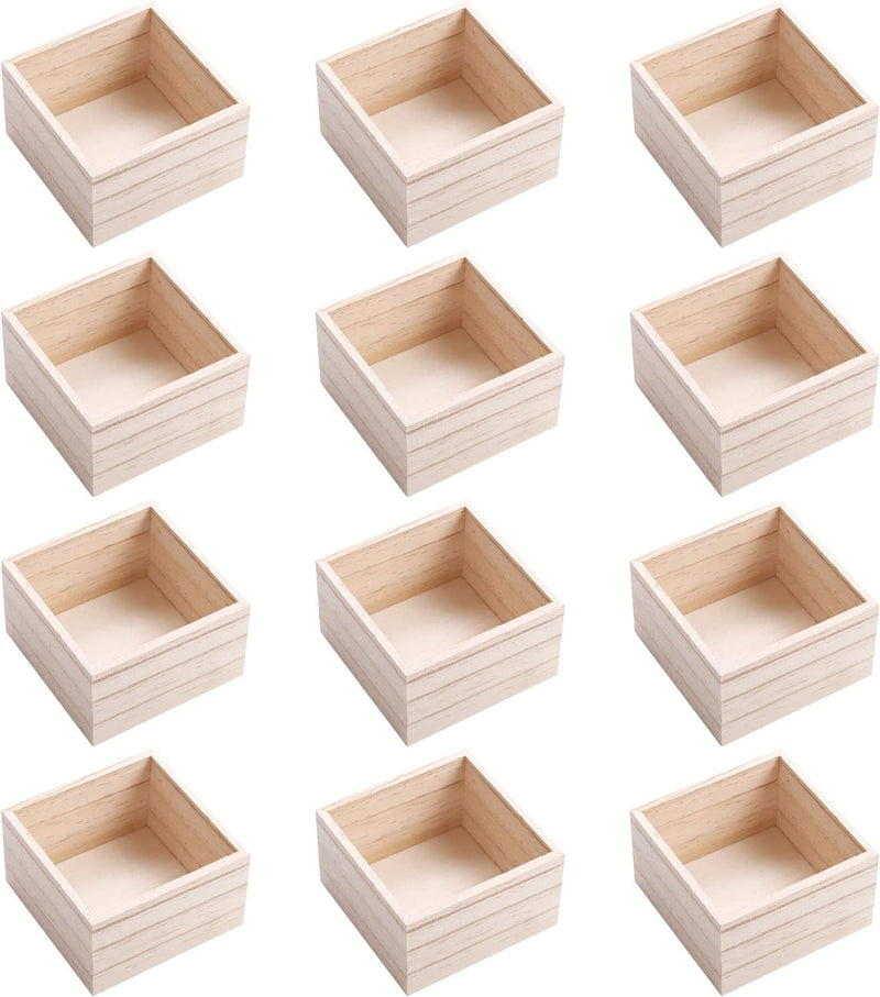 CALPALMY 6" x 6" Unfinished Wooden Box Storage Organizer Small Wooden - 6"x6" Square(12-Pack) / Unfinished Wood Box