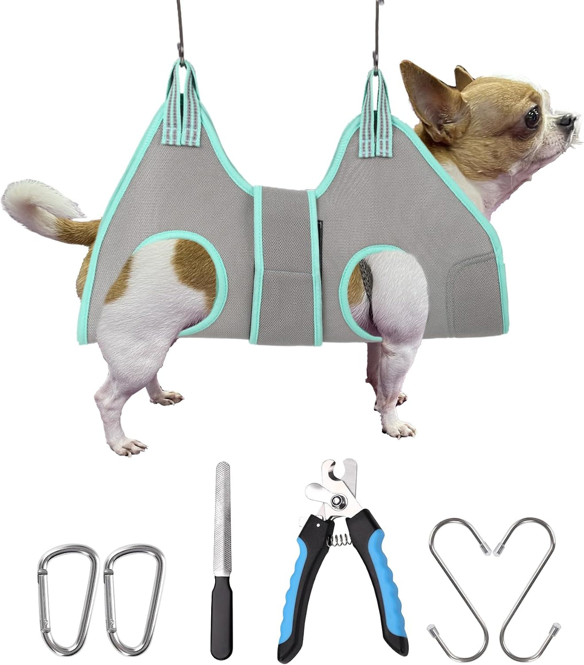 Dog Grooming Hammock Harness, Small Dog Groming Sling - XXS (8 LB Max) Silver Grey 4-9in